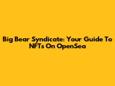 Big Bear Syndicate: Your Guide To NFTs On OpenSea