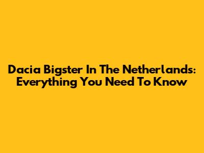 Dacia Bigster In The Netherlands: Everything You Need To Know