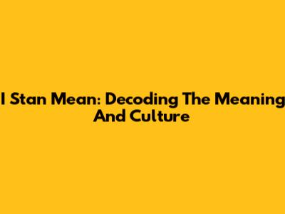I Stan Mean: Decoding The Meaning And Culture