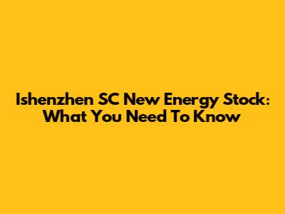 Ishenzhen SC New Energy Stock: What You Need To Know