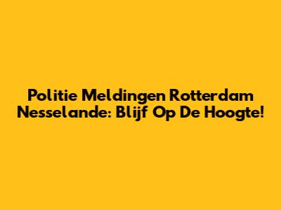 Politie Meldingen Rotterdam Nesselande: Blijf Op De Hoogte!