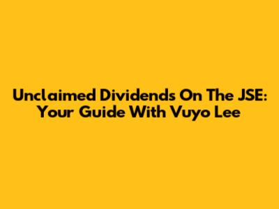 Unclaimed Dividends On The JSE: Your Guide With Vuyo Lee
