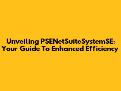Unveiling PSENetSuiteSystemSE: Your Guide To Enhanced Efficiency