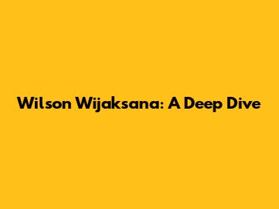 Wilson Wijaksana: A Deep Dive